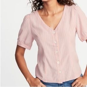 Button front puff sleeve shirt